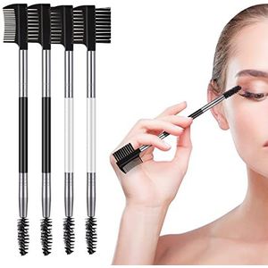 Wenkbrauw Wimper Shaper, Wenkbrauw Borstel Kam Wimper Separator Tool met 3 Verschillende voor Vrouwen Meisjes Scheiden Wimpers Eliminerende Mascara Klompen Verzorging Brows (Zwart+Wit - 4 stuks)