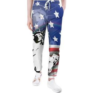 Amerikaanse vlag, The Statue of Liberty Joggingbroek voor heren, casual joggingbroek, atletische loungebroek met zakken voor vrouwen