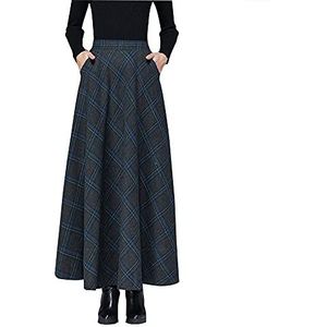 BiilyLi Vrouwen Winter Wollen Maxi Rok Elegante Plaid Warm Gestreepte Hoge Taille Casual Party A-lijn Elastische Taille Lange Rok, Grijs, 3XL