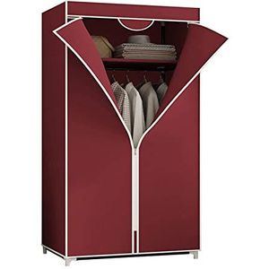 Stoffen kleerkast, draagbare kledingkast, Kledingkast Draagbare kledingkastplanken met ophangrail, planken, stoffen hoes, kledingkastopslagorganisator,Rood-150x55x45 (Color : Rosso, Size : 155x90x45