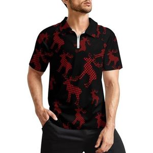 Buffalo Plaid Moose Heren Golf Polo Shirts Klassieke Fit Korte Mouw T-Shirt Gedrukt Casual Sportkleding Top XL
