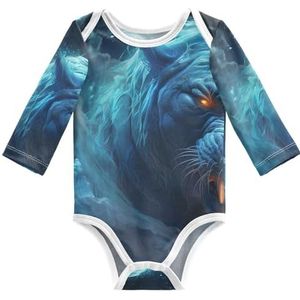 KAAVIYO Woedend blauw nijlpaard baby body lange mouwen katoenen bodysuit voor neutrale pasgeborenen 3-24 maanden, Patroon., 3 Maanden