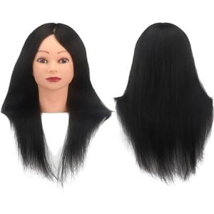 18 Inch 100% Menselijk Haar, Bruin en Zwart, Twee Haarkleuren, Kapper Sport Hoofd Model Met Lange Haar Styling (Zwart Haar)