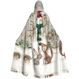 WURTON Uil staande op sneeuwpop print capuchon mantel unisex volwassen mantel Halloween kerst capuchon cape voor vrouwen mannen