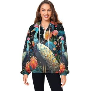 KAAVIYO Bloemen Kunstwerk Struisvogel Pluizige Jas Trui Hoodie Hooded Zakken Fuzzy Fleece Sweatshirt Ronde hals Truien Hoodies voor Meisjes Vrouwen, Patroon, M