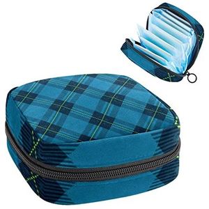 Tartan Plaid Cross Blue Patroon Print Periode Tas voor Tiener Meisjes Vrouwen Dame, Maandverband Opbergtas met Rits Nylon Draagbare Opslag Menstruatie Pad Tas