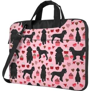 SSIMOO Grote witte stip stijlvolle en lichtgewicht laptop messenger bag, handtas, aktetas, perfect voor zakenreizen, Roze Poedels Honden, 13 inch