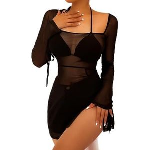 Btofellin Badpak voor dames, parei, strandrok, strandrok, sexy overtrek, badpak, zomer, bikini, cover-up lange mouwen, Zwart, L