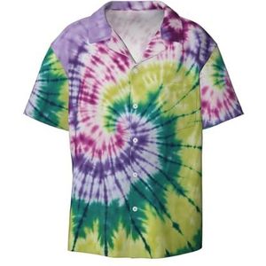 YJxoZH Tie Dye Hippies Print Heren Jurk Shirts Casual Button Down Korte Mouw Zomer Strand Shirt Vakantie Shirts, Zwart, 4XL