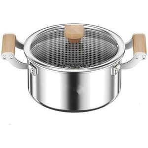 MJINA Roestvrijstalen pan met antiaanbaklaag 316 met deksel voor thuisgebruik, inductiekookplaat, universele pan (22 cm met deksel)