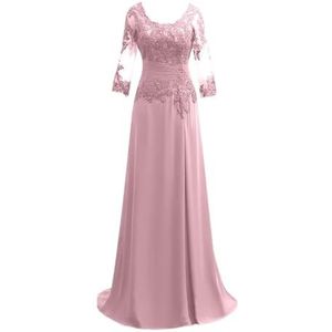 Dames chiffon moeder van de bruid jurk voor bruiloft ruches galajurken cocktailjurk plus size, Dusty Roze, 32