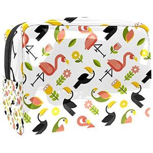 Draagbare Make-up Tas met Rits Reizen Toilettas voor Vrouwen Handige Opslag Cosmetische Pouch Flamingo Toucan