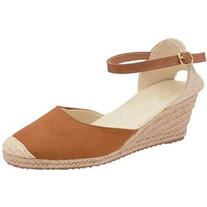 Lora Dora Womens Hessische Wedge Sandalen Memory Foam Slingback Mid Hakken Mode Espadrille Enkelband Zomer Schoenen, Bruine Tan met Memory Foam, 36 EU