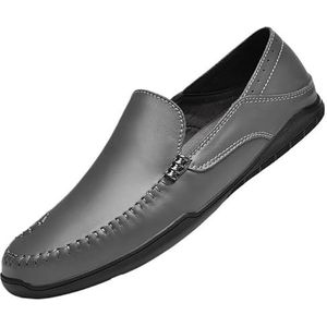 Heren loafers schoen ronde neus lederen effen kleur loafer schoenen comfortabele antislip antislip prom klassieke instappers (Color : Grey, Size : 42 EU)