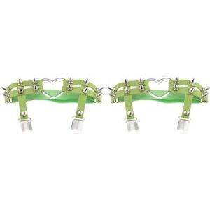 2 Set van 1x Vrouwen Lederen Dubbele Riem Hart Kousenband Elastische Klinknagel Stud Been Jarretelgordel, Groen