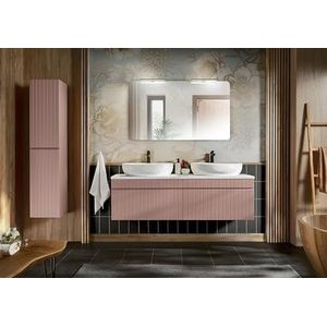 Muebles Slavic Wandgemonteerde badkamerkast met wastafels schuifkast lade planken roze 160 cm, moderne badkamermeubel unit