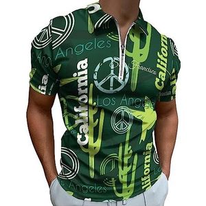 Groen California Dieren Reizen Polo Shirt voor Mannen Casual Rits Kraag T-shirts Golf Tops Slim Fit