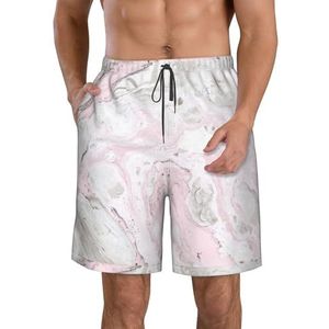 PHTZEZFC Roze abstracte inkt marmer grijze artistieke print heren strandshorts - lichtgewicht, sneldrogende zwembroek met trekkoord en zakken, Wit, XL