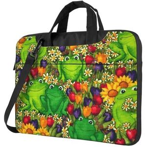 ZaKhs Kikker Print Laptop Schoudertas Met Schouderriem Aktetas Slanke Computer Tas Voor Vrouwen Mannen, Zwart, 14 inch