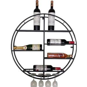 Rond wijnrek, aan de muur gemonteerd wijnrek, wijnopslagrek, wandwijnrekken voor wijnflessen, moderne metalen wijnglashouder, metalen hangende wijnhouder, ronde wijnglasplankbekerhouder (Color : A,