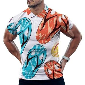 Kleurrijke Flip Flops Hibiscus Bloemen Casual Poloshirts Voor Mannen Slim Fit Korte Mouw T-shirt Sneldrogende Golf Tops Tees 4XL
