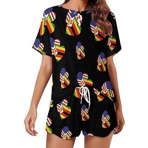 Zimbabwe Amerikaanse hart vlag mode 2 stuks dames pyjama sets korte mouw nachtkleding zachte loungewear stijl-3