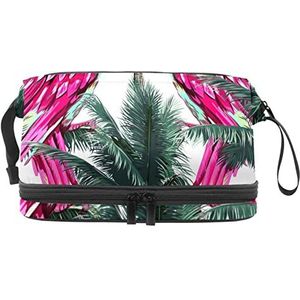 Grote capaciteit reizen cosmetische tas,Roze papegaaien op tak,Make-up tas,Waterdichte make-up tas organisator, Meerkleurig, 27x15x14 cm/10.6x5.9x5.5 in