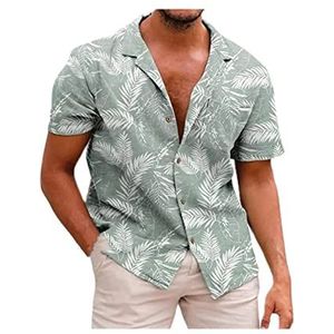 Hawaiiaanse Overhemden For Heren, Korte Mouwen, Zomeroverhemden, Vakantieoverhemd For Heren, Overhemd Met Knoopjes(Green A,3XL)