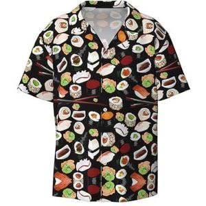 YQxwJL Luipaard Patroon Print Mens Casual Button Down Shirts Korte Mouw Rimpel Gratis Zomer Jurk Shirt met Zak, Japanse Sushi Zwart, L