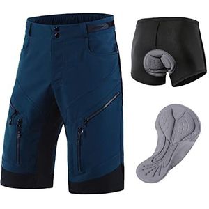 MTB Broek met Zeem voor Heren, Fietsbroek met Gevoerd, Sneldrogend en Ademend MTB-shorts, Mountainbikebroek voor Heren(Size:L,Color:Blauw)