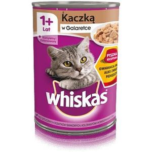 Whiskas Kattenvoer, natvoer voor volwassenen 1+ met eend in gelei, 12 blikjes (12 x 400 g)