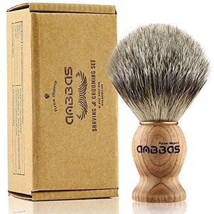 Scheerborstel met houder, Anbbas Pure Badger Haar Scheerborstel Hout Handvat, Zwarte Hars Scheerstandaard Contracted Design, 2in1 Natte Scheerset voor Mannen Wood-1