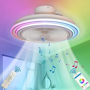 KZT Stille LED Plafondlamp met Ventilator en Muziek Bluetooth Speaker Dimbare RGB Plafondventilator met Afstandsbediening en App Modern Fan Plafondlampen voor Slaapkamer Kinderkamer Woonkamer Light