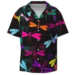 OdDdot Leuke Dragonfly Print Heren Jurk Shirts Atletische Slim Fit Korte Mouw Casual Business Button Down Shirt, Zwart, S