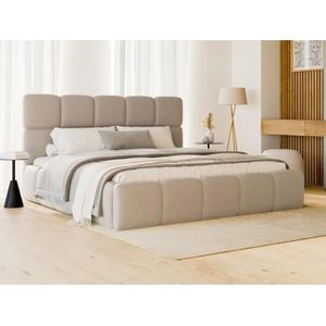 PASCAL MORABITO - Bed met opbergruimte 140 x 190 cm - Gechineerde stof - Beige + matras - DAMADO van Pascal Morabito