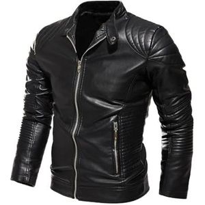 Leren herfst- en winterjas for heren Cool leren jack met rits Leisure Edition Leren jack met rits Retro slank leren bikerjack Street Trend leren jack Geschikt for zakelijk en feest(Black_M)