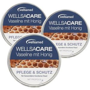Wellsamed Wellsacare Vaseline Crème, 150 ml (3 x 50 ml) met honing, goudsbloem en sint-janskruid voor de droge huid en lippen, verzorgt en beschermt, vochtinbrengende crème met vitamine E en propolis,