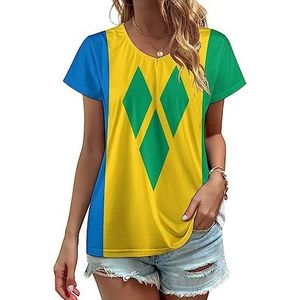 Saint Vincent en de Grenadines vlag dames V-hals T-shirts schattige grafische korte mouw casual T-shirt tops L