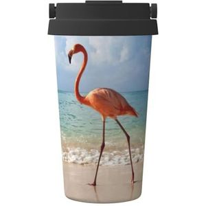 Mooie Flamingo Print Geïsoleerde Koffiemok Tumbler, 500ml Reizen Koffie Mok, voor Reizen Kantoor Auto Party Camping