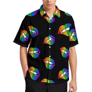 Gay Pride Glitter Lippen Zomer Heren Shirts Casual Korte Mouw Button Down Blouse Strand Top met Pocket 4XL