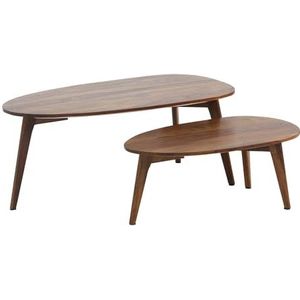 FineBuy Tafel Set Mango Massief Hout Salontafel Set van 2 Niervorm | Tafel Woonkamer Bijzettafel | Moderne Nesttafel Houten Tafel
