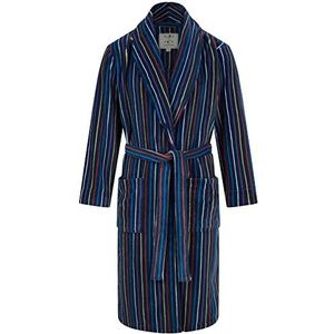 Warme fleece ochtendjas voor heren, marineblauw met veelkleurige strepen, Marineblauw met veelkleurige strepen, XXL