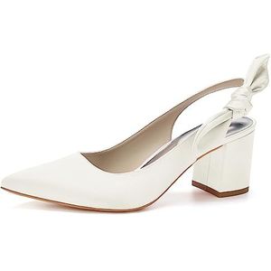 HFWXYSA Dames Puntige Neus Schoenen Blok Chunky Hak Jurk Sandalen Slingback Bruiloft Feest Bruids Pumps,ivoor,39 EU