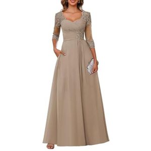 Dames chiffon moeder van de bruid jurk voor bruiloft ruches galajurken cocktailjurk plus size, Taupe, 32