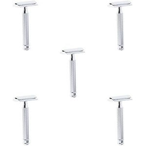5 set Klassieke Handmatige Veiligheidsscheermessen Dubbele Rand Scheerapparaat voor Mannen Dagelijks Scheren Zilver 10 X 4.4 X 2.5 cm