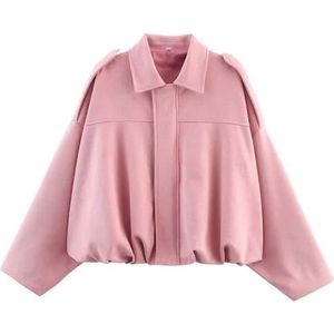 TAUIANE Womens Faux Suede Jackets, Oversized Casual Coat, Long Sleeve Zip Up Epaulet Bomber Leather Jackets, Fall Fashion Outfits Coat, Lapel Pilot Cropped Coat,Roze,L