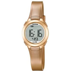 Calypso - Unisex digitale klok met LCD-display en kunststof armband in goudkleur K5677/3, LCD/goud, Riem