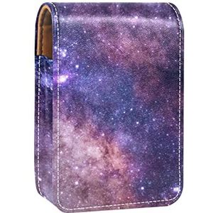 Sterrenhemel Galaxy Natuur Lipgloss Houder Lippenstift Case Draagbare Mini Lipstick Opbergdoos Reizen Lipstick Organizer Case met Spiegel voor Vrouwen, Meerkleurig, 9.5x2x7 cm/3.7x0.8x2.7 in