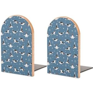 Franse Bulldog Yoga Poses Houten Boekensteunen Moderne Boekensteunen voor Planken Heavy Duty Boek Stopper Decoratieve Houder CD's Organizer 5 X 3 X 4 inch