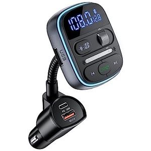 LENCENT Bluetooth 5.0 FM Transmitter, 360°Draaien Scherm, 30W Snellader Draadloze Bluetooth FM-zender met PD Type-C & QC 3.0 USB, Handsfree Bellen, Ondersteunt SD-kaart/USB-stick, Spanningsmonitor